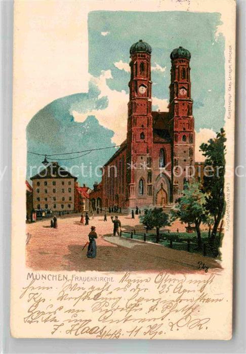 Kuenstlerkarte Pty München Frauenkirche Litho