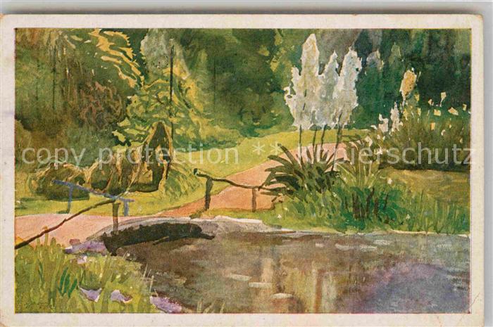 Kuenstlerkarte Wilhelm Volz Stadtgarten Karlsruhe