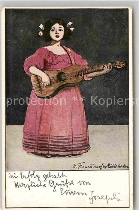 Kuenstlerkarte Helene von Frauendorfer-Muehlthaler Maedchen mit Gitarre