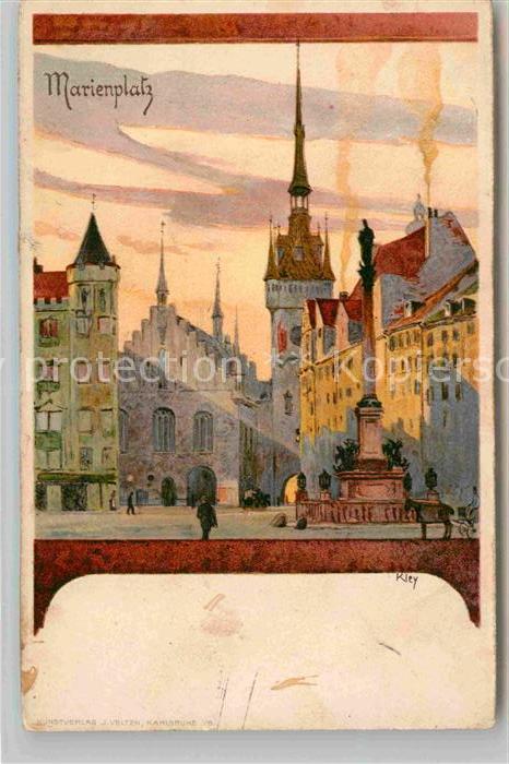 Kley Muenchen Marienplatz Litho