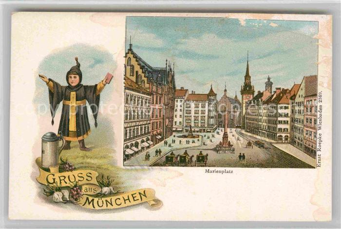 Muenchner Kindl Muenchen Marienplatz Litho