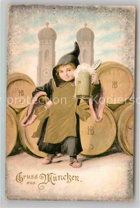 Muenchner Kindl Muenchen Bierfaesser Bierkrug Frauenkirche