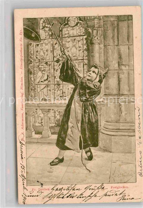 Muenchner Kindl Kuenstlerkarte Fr. Doubek Festglocken