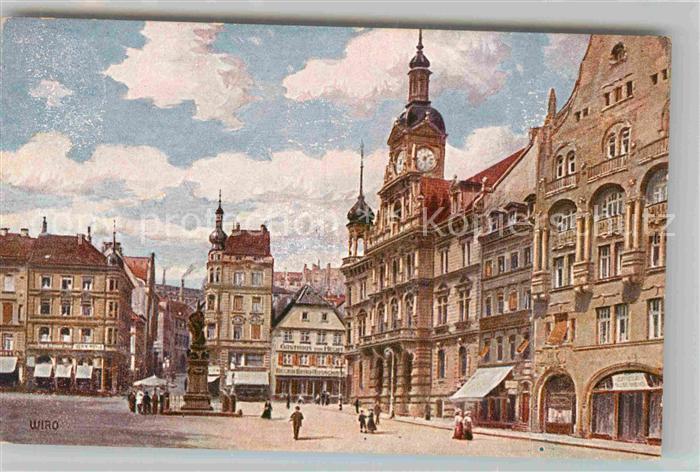 Verlag WIRO Wiedemann Nr. 2677 Pforzheim Marktplatz Rathaus Kriegerdenkmal