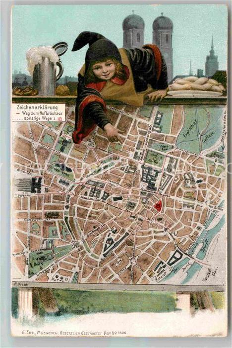 Muenchner Kindl Stadtkarte Muenchen Bierkrug Wurst