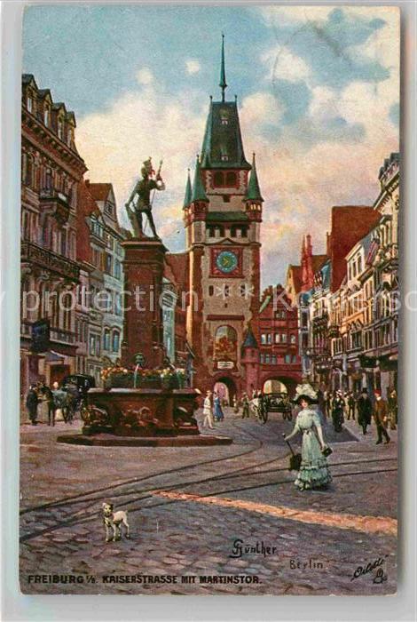 Verlag Tucks Oilette Nr. 747 Freiburg im Breisgau Kaiserstrasse Martinstor J. Gu