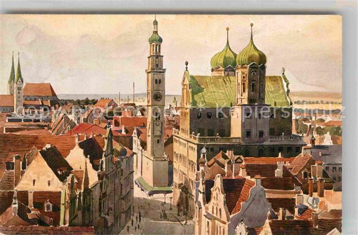 Kuenstlerkarte Augsburg Rathaus Perlachturm
