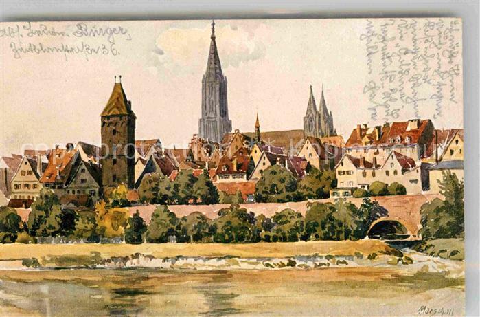 Kuenstlerkarte J. Marschall Ulm Donau