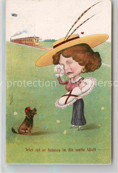 Verlag WS SB Nr. 234 Hund Frau Hutmode Baby Lokomotive A