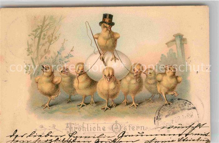 Ostern Easter Paques Kueken Ei Zylinder Litho