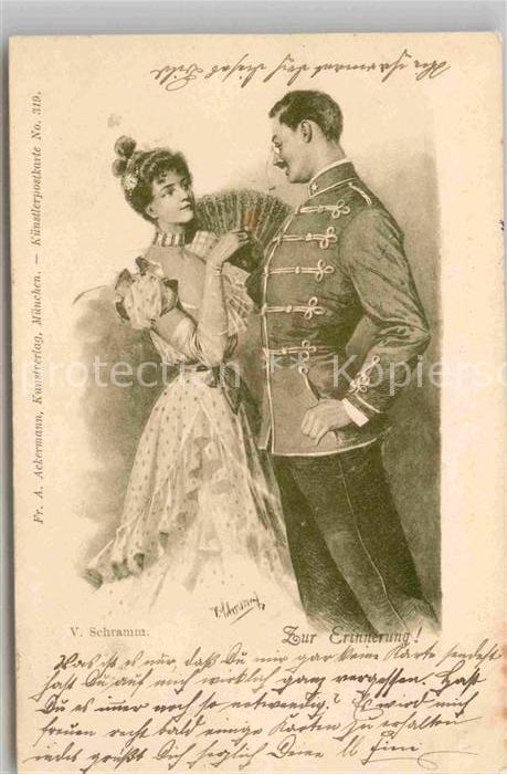 Kuenstlerkarte Viktor Schramm Zur Erinnerung Monokel Faecher