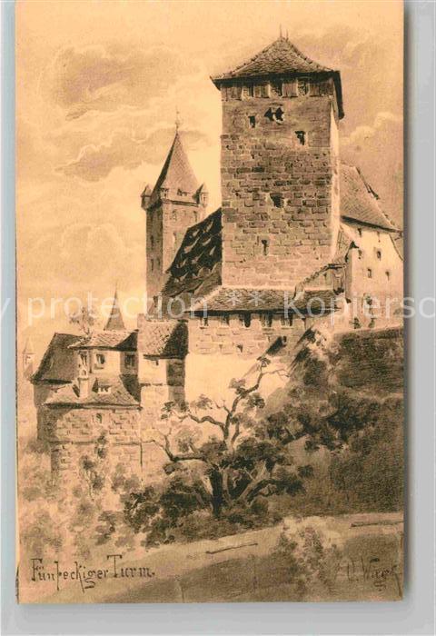 Kuenstlerkarte Otto Wiegk Nuernberg Fuenfeckiger Turm