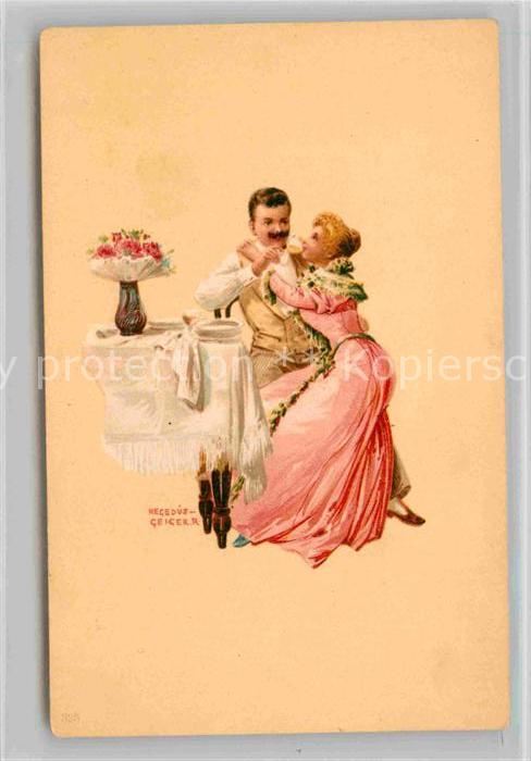 Kuenstlerkarte Richard Geiger Paar Litho