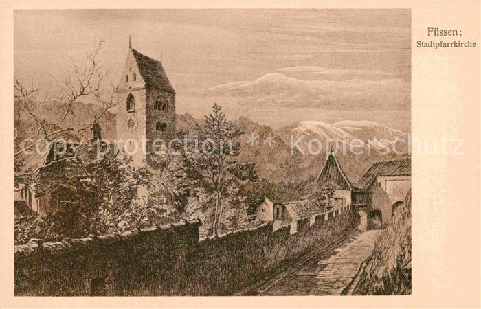 Fuessen Allgaeu Stadtpfarrkirche Radierung