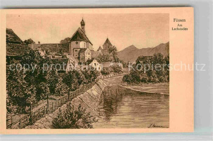 Fuessen Allgaeu Lechstaden Kuenstlerkarte Neumann
