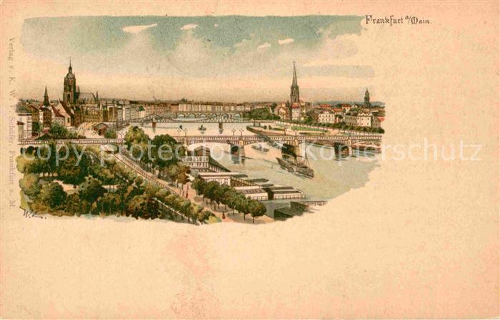 Frankfurt Main Dom Panorama Mainkai