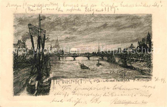 Frankfurt Main Mondschein Kuenstlerkarte Hafen Dom