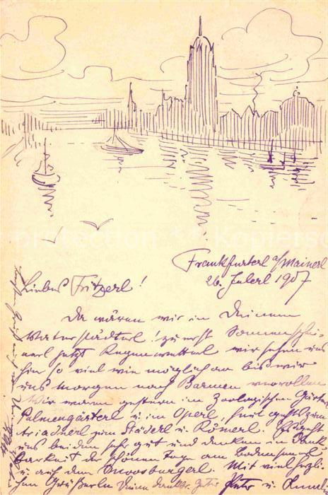 Frankfurt Main Panorama Handzeichnung