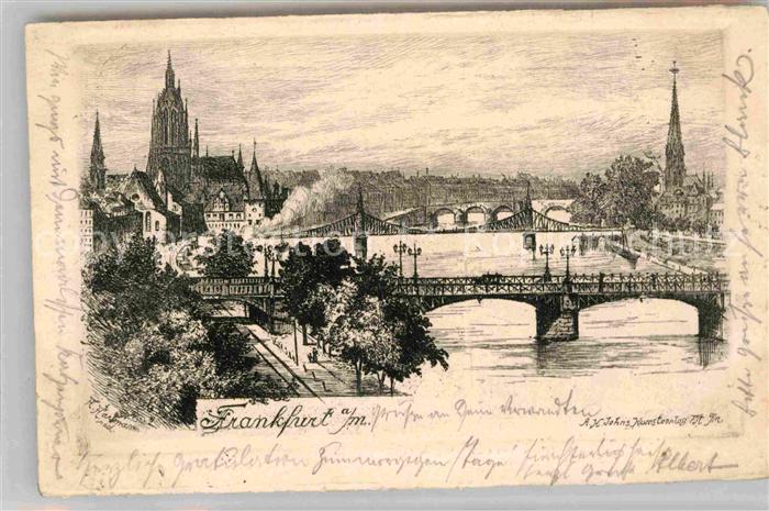 Frankfurt Main Bruecke Kirchen Radierung Hackmann