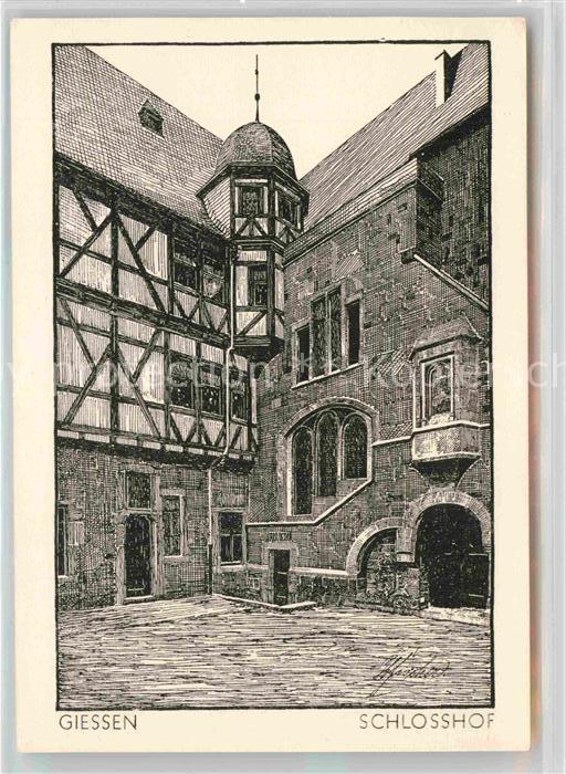 Giessen Lahn Schlosshof Kreidezeichnung