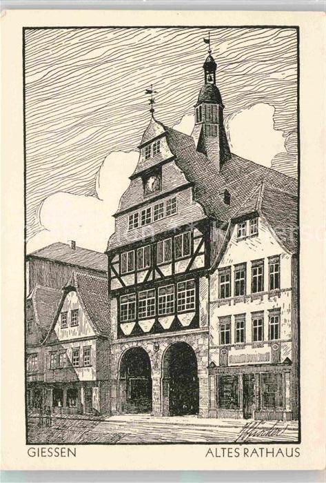Giessen Lahn Altes Rathaus Kreidezeichnung