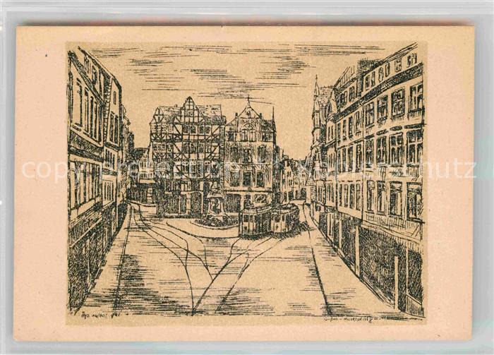 Giessen Lahn Marktplatz Kreidezeichnung Thomalla