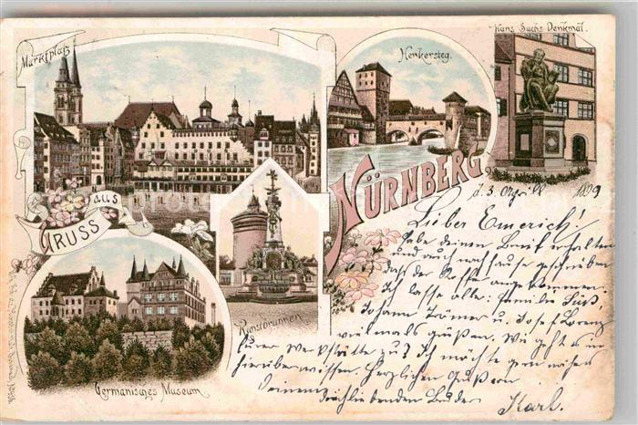 NueRNBERG CITY Marktplatz Germanisches Museum Henkersteg Hans Sachs Denkmal