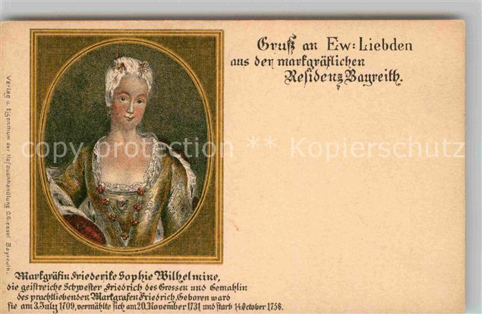 BAYREUTH Bayern Markgraefin Friederike Sophie Wilhekmine