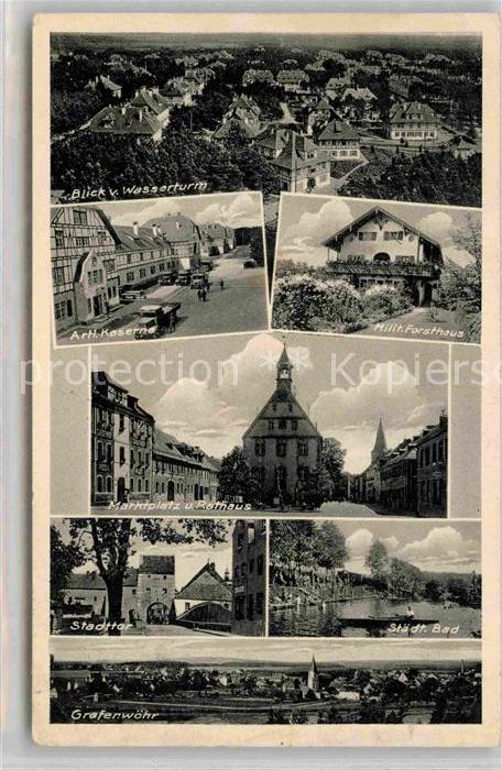 Grafenwoehr Blick vom Wassertur Artillerie Kaserne Militaer Forsthaus Kirche Pla