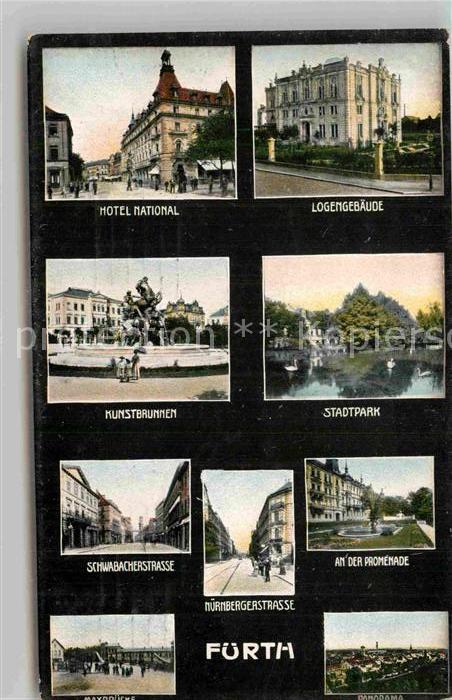 Fuerth Bayern Hotel National LOgengebaeude Kunstbrunnen Stadtpark Panorama