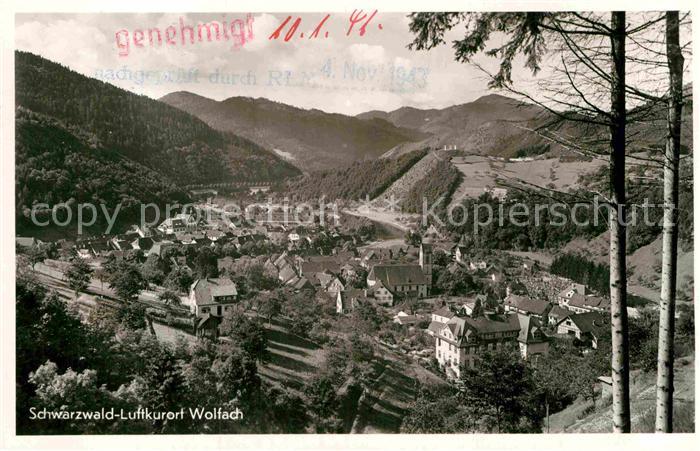 Wolfach Panorama Stempel auf AK genehmigt