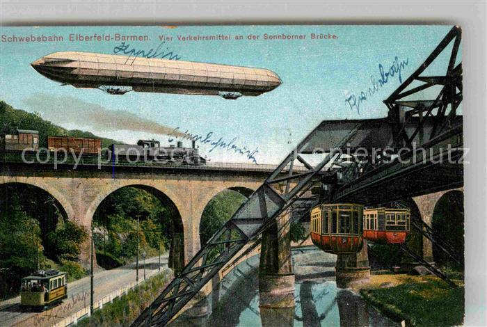Barmen Wuppertal Schwebebahn Vier Verkehrsmittel an der Sonnborner Bruecke