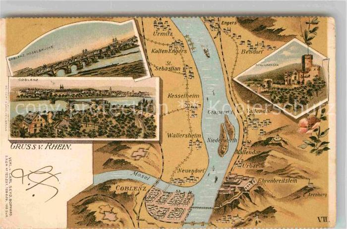 Coblenz Koblenz Moselbruecke Panorama Schloss Lahneck Gebietskarte