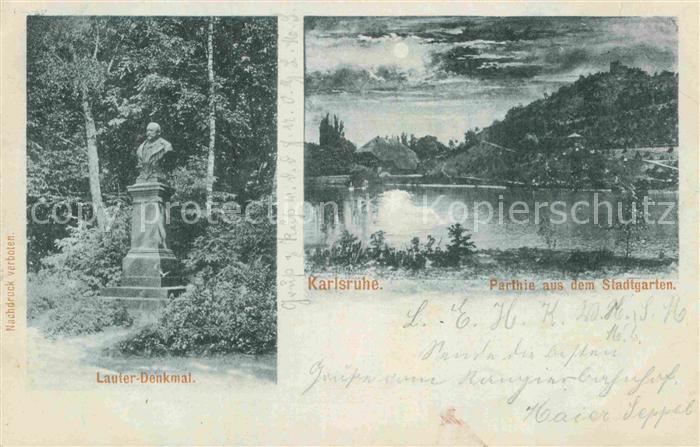 Karlsruhe Baden Lauter Denkmal Partie aus dem Stadtgarten