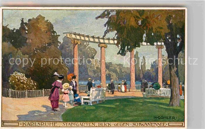 Karlsruhe Baden Stadtgarten mit Schwansee Gemaelde