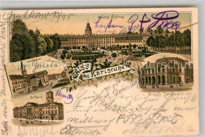 Karlsruhe Baden Grossherzogl Schloss Marktplatz Rathhaus Hoftheater