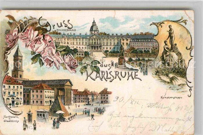 Karlsruhe Baden Residenzschloss Marktplatz Stadtkirche Nymphengruppe