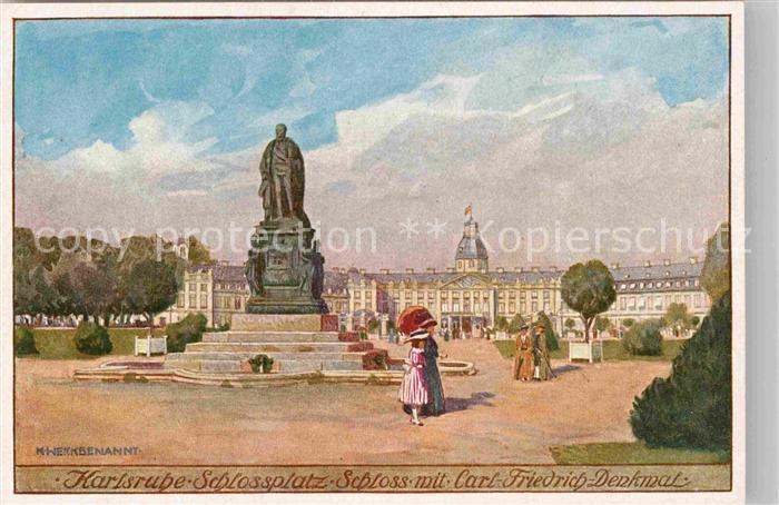 Karlsruhe Baden Schlossplatz Schloss mit Carl Friedrich Denkmal