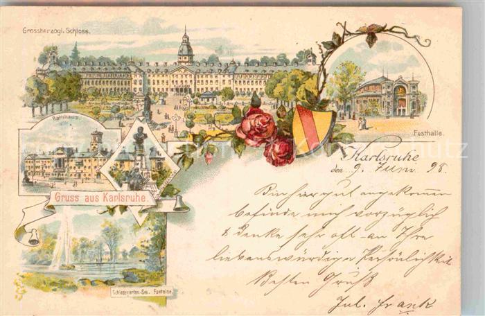Karlsruhe Baden Grossherzogl Schloss Festhalle Rathhaus Schlossgarten