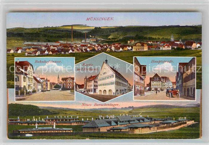 Muensingen Panorama Bahnhofstr Rathaus Hauptstr Neues Barackenlager
