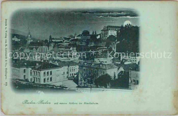 BADEN-BADEN BW mit neuem Schloss bei Mondschein