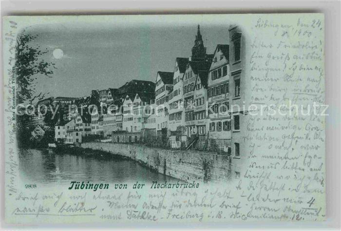 TueBINGEN BW Blick von Neckarbruecke Mondschein