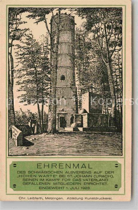 Urach Bad Hohe Warte Ehrenmal Zeichnung