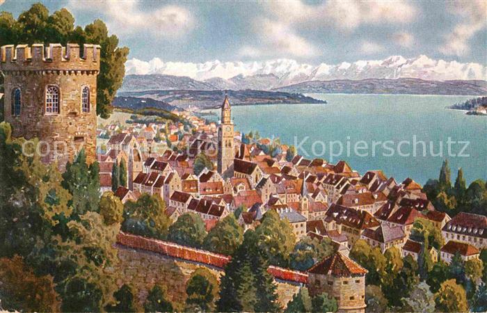 ueberlingen Bodensee Panorama Kuenstlerkarte