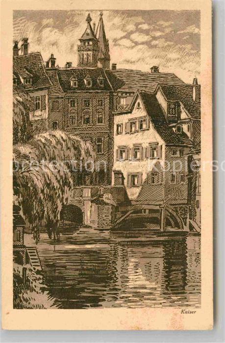 Esslingen Neckar Panorama Zeichnung Kaiser