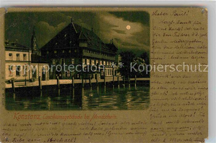 Konstanz Bodensee Conciliumgebaeude bei Mondschein