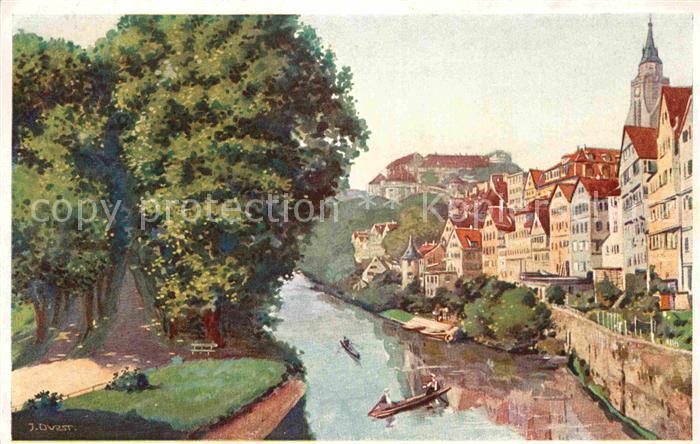 TueBINGEN BW Neckaransicht mit Platanenallee