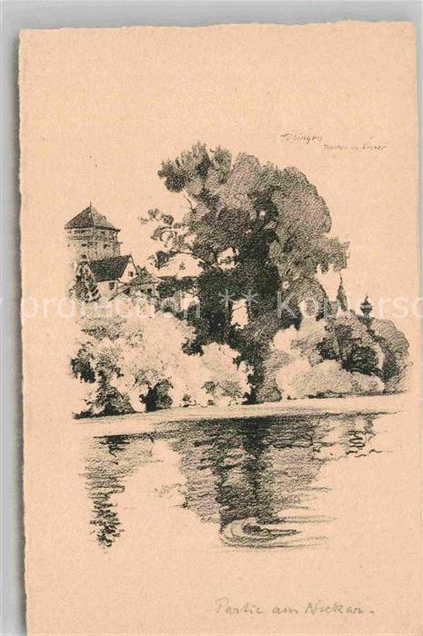 TueBINGEN BW Neckarpartie Zeichnung