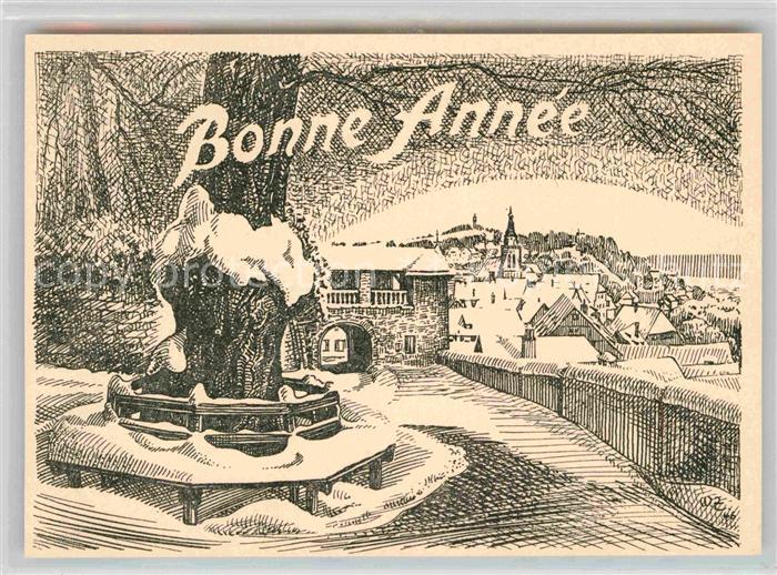 TueBINGEN BW Blick von der Schlosslinde Zeichnung