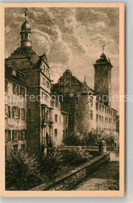 Mergentheim Bad Deutschordens Schloss Federzeichnung